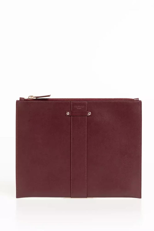Trussardi brown leather men clutch with iconic logo and shiny finish studs
