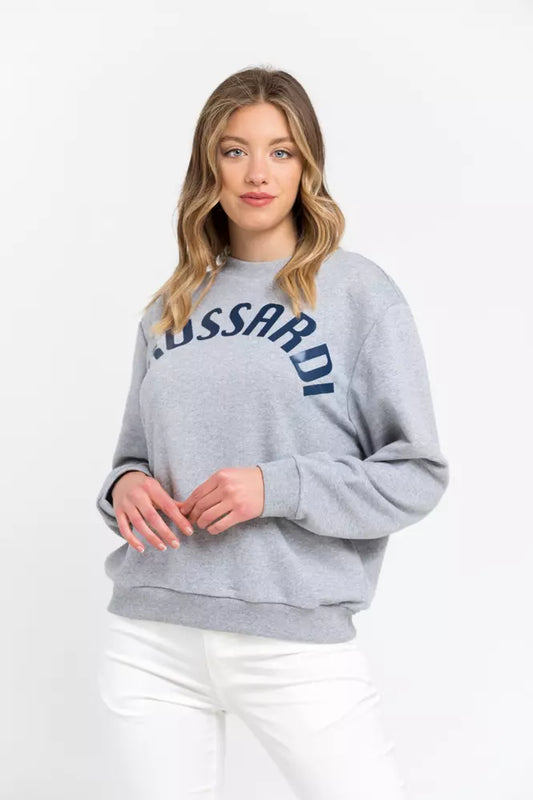Trussardi Gray Cotton Women Sweater front view with maxi lettering