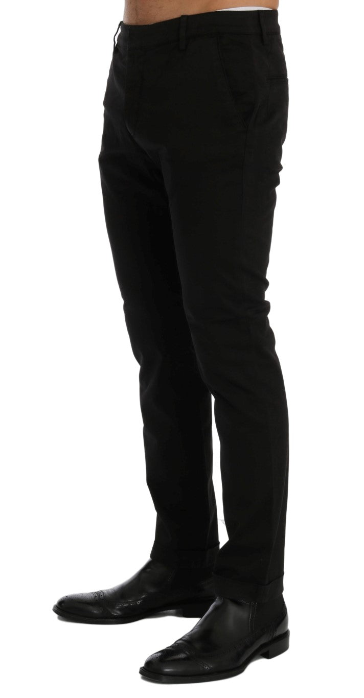 Front view of Costume National C’N’C black slim fit pants with logo detailing