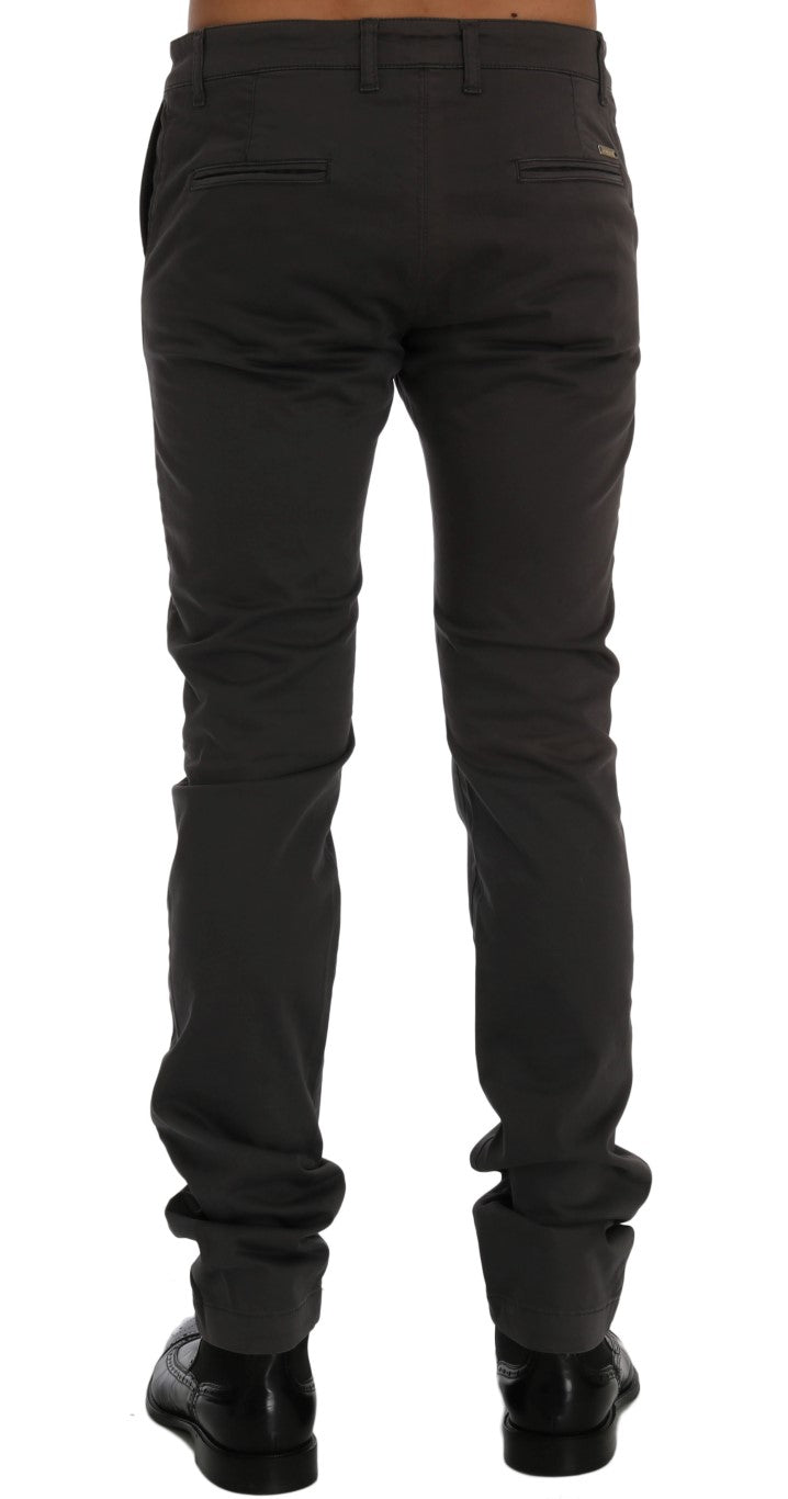 Luxurious gray cotton trousers with subtle logo details