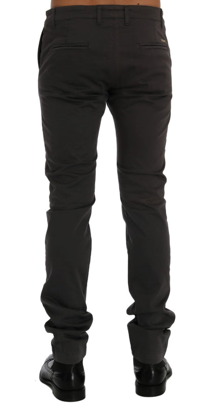 Luxurious gray cotton trousers with subtle logo details