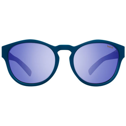 Blue plastic frame and round brown mirrored lenses