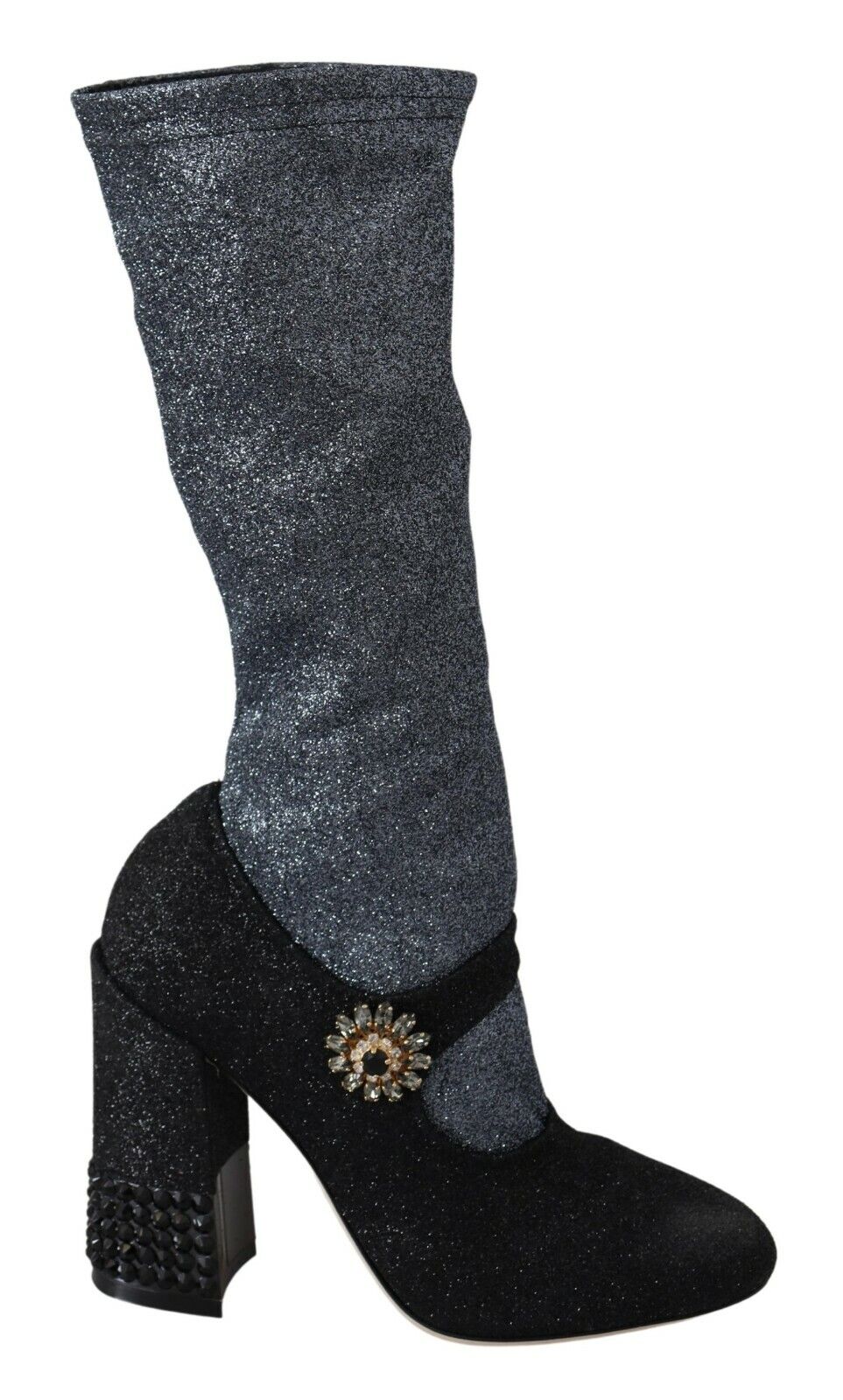 Opulent Dolce & Gabbana booties with crystal embellishments in black and gray