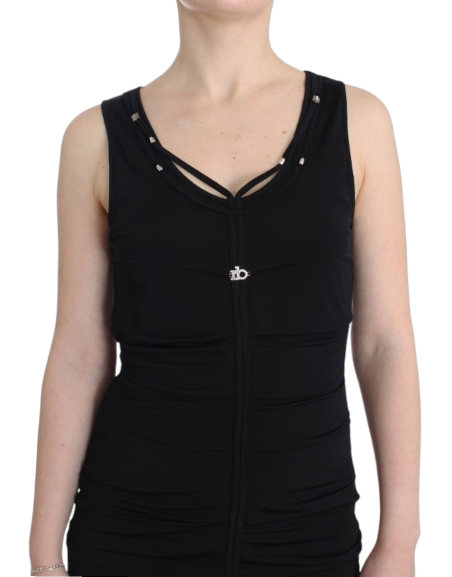Elegant Roccobarocco black sheath dress with original tags and branded store bag