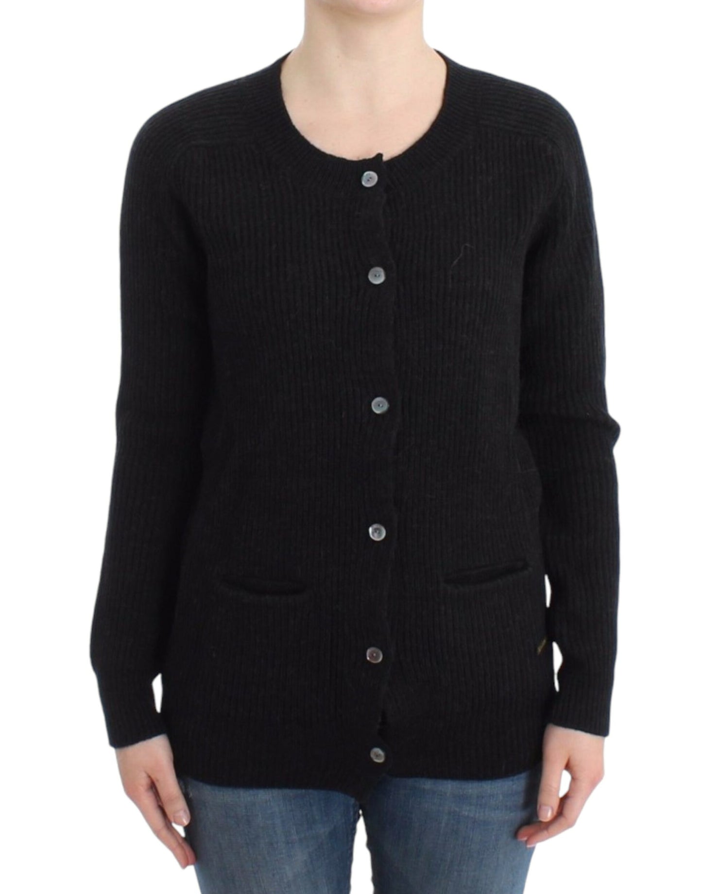 John Galliano Chic Transparent Back Woolen Cardigan with unique transparent back panel and front buttons