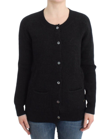 John Galliano Chic Transparent Back Woolen Cardigan with unique transparent back panel and front buttons