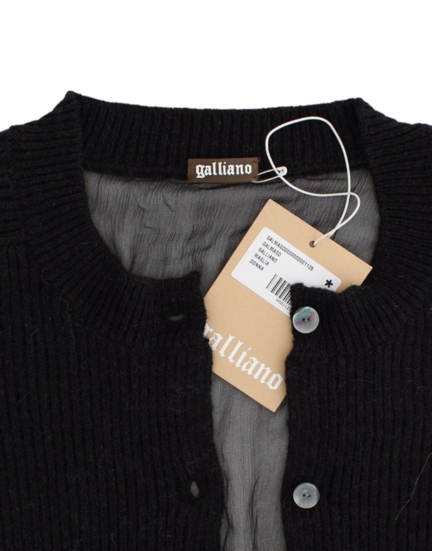 Sophisticated and cozy black wool blend cardigan with transparent back panel