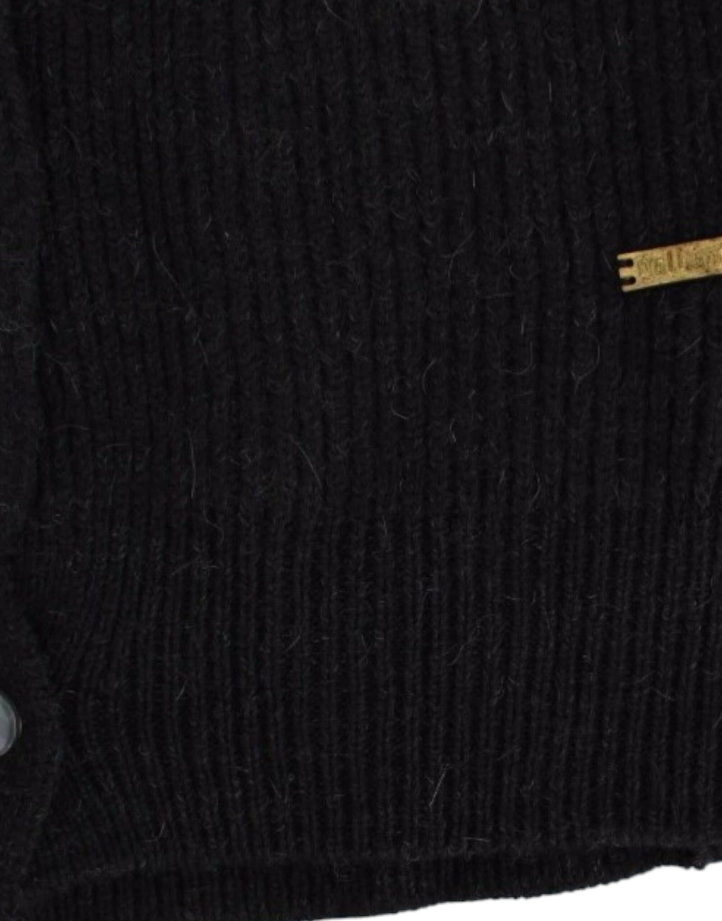 Elegant black wool blend cardigan with transparent back panel and iconic Galliano logo