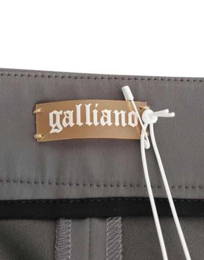 John Galliano Chic Gray Slim-Fit Designer Pants, High-Quality Fashion Apparel