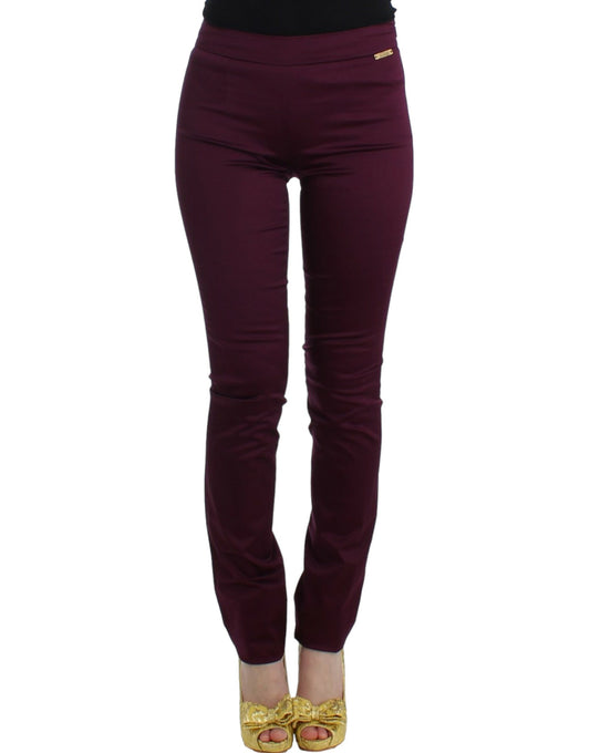 John Galliano Elegant Purple Slim Pants with Zip Closure on the Side