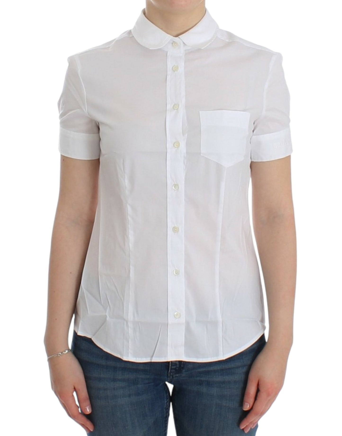 Immerse in the effortless elegance of this John Galliano Chic White Cotton Blend Shortsleeve Blouse 