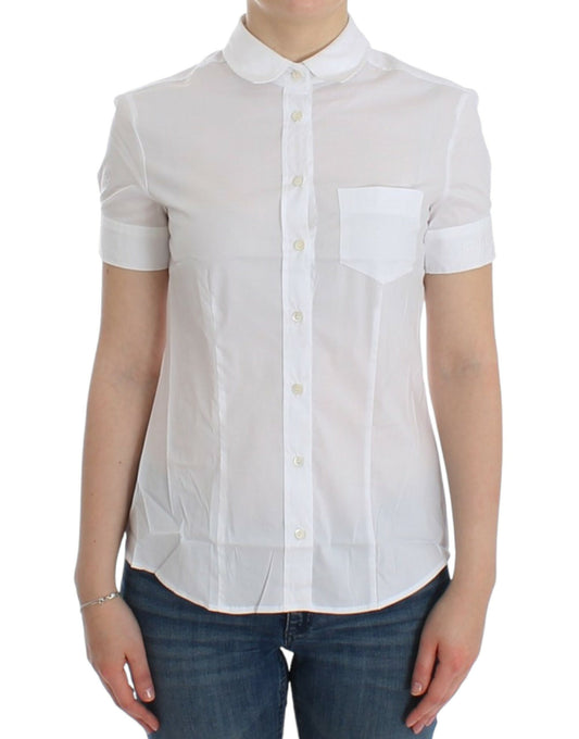Immerse in the effortless elegance of this John Galliano Chic White Cotton Blend Shortsleeve Blouse 