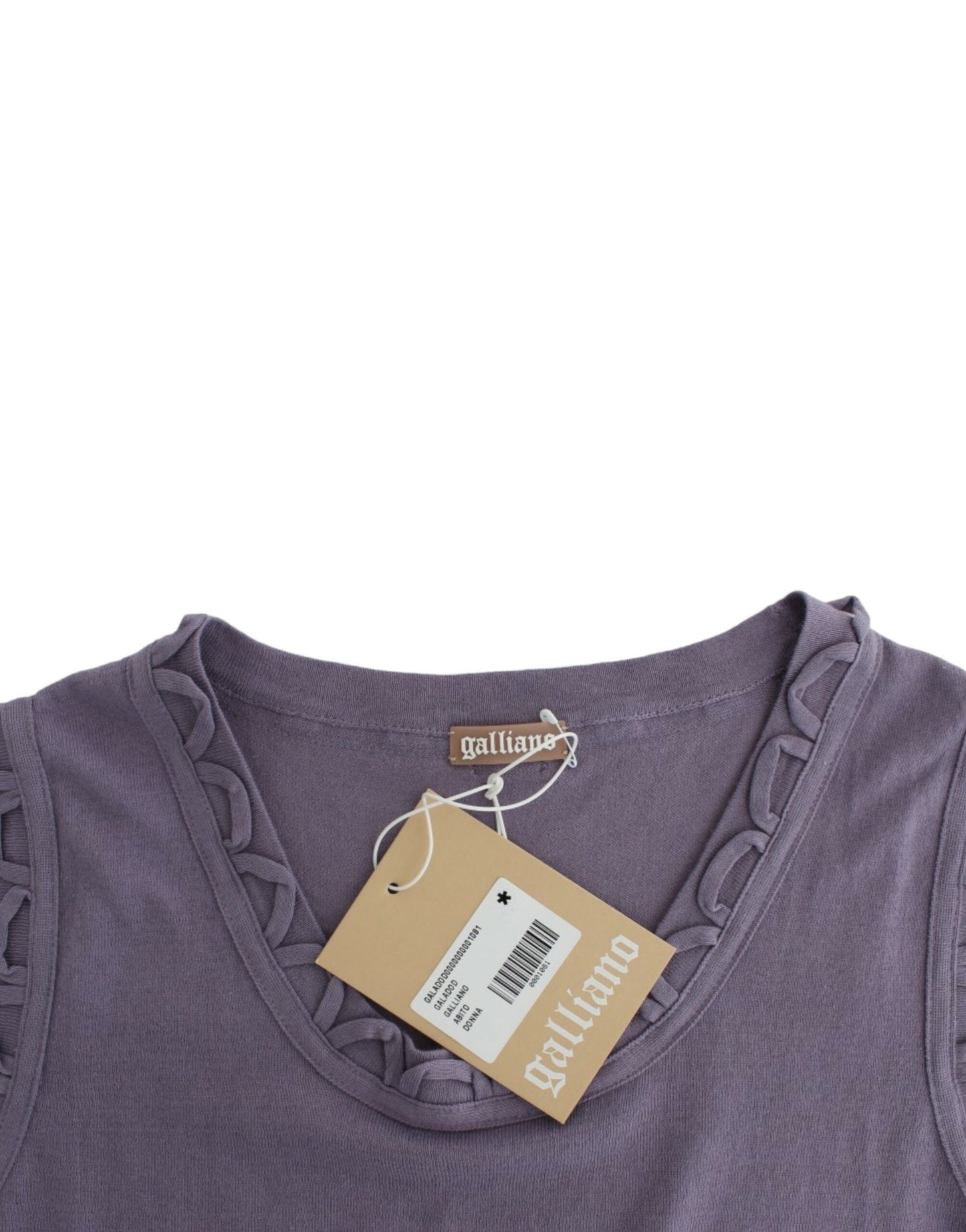 Purple Knee-Length Cotton Dress by John Galliano with Classic Crew Neckline