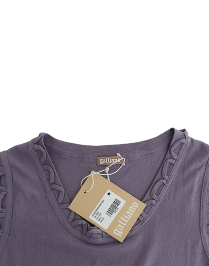 Purple Knee-Length Cotton Dress by John Galliano with Classic Crew Neckline