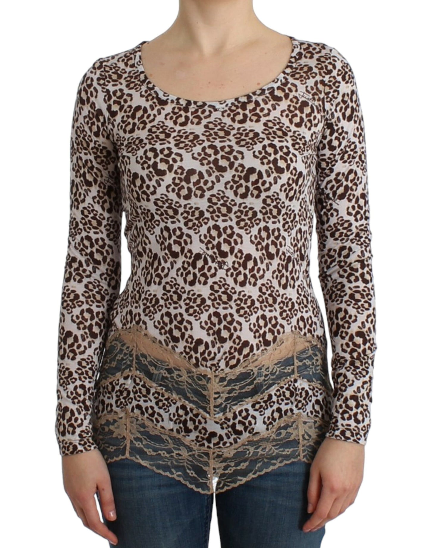 Cavalli Elegant Floral Lace Longsleeve Top in Brown