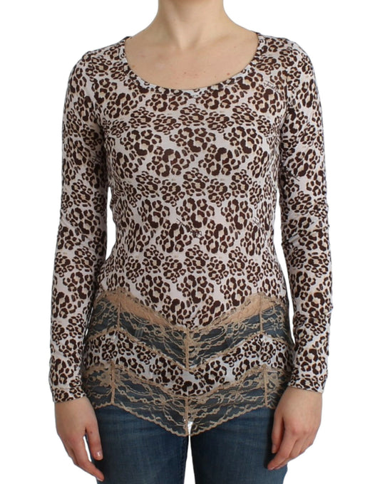 Cavalli Elegant Floral Lace Longsleeve Top in Brown