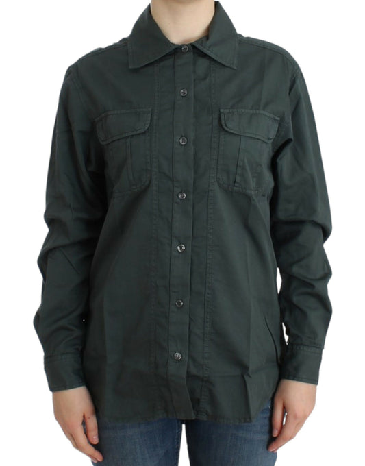 Cavalli Elegant Gray Cotton Button Down Shirt with original tags and store bag