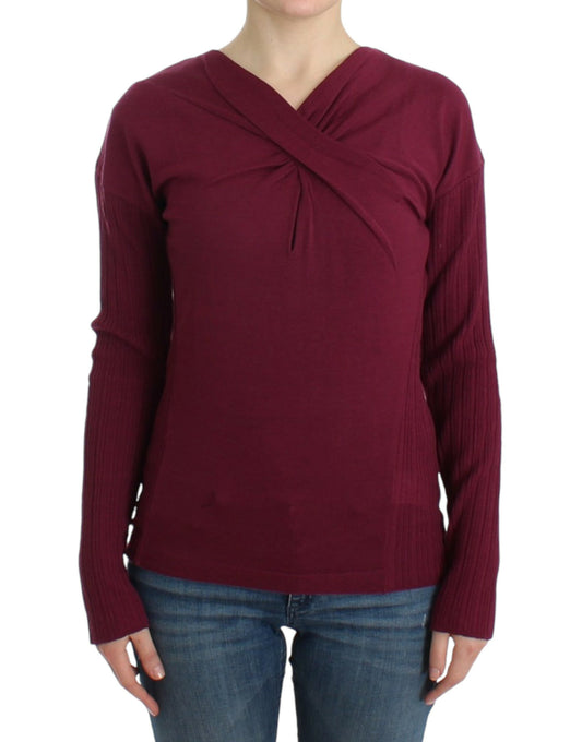 Elegant Purple Keyhole Wool Sweater crafted from sumptuous 100% virgin wool