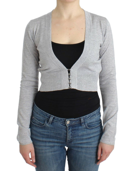 Cropped gray Cavalli cardigan with button closure and logo details
