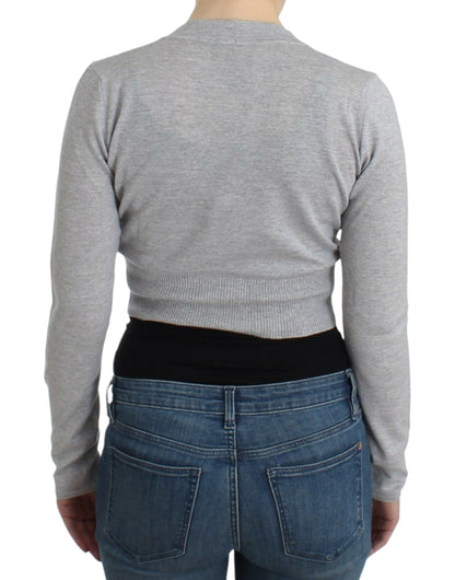 Chic gray cropped cardigan exuding refined elegance