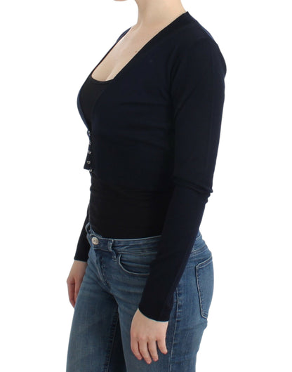 Luxurious 100% Virgin Wool cropped cardigan in elegant black color