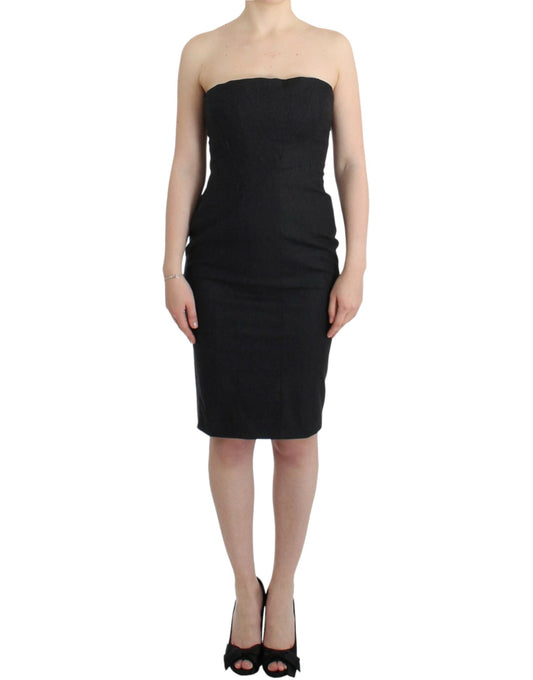 Exquisite gray strapless dress with gold accents from Cavalli