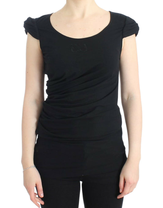 Cap sleeve black top with Cavalli logo detailing and original tags 