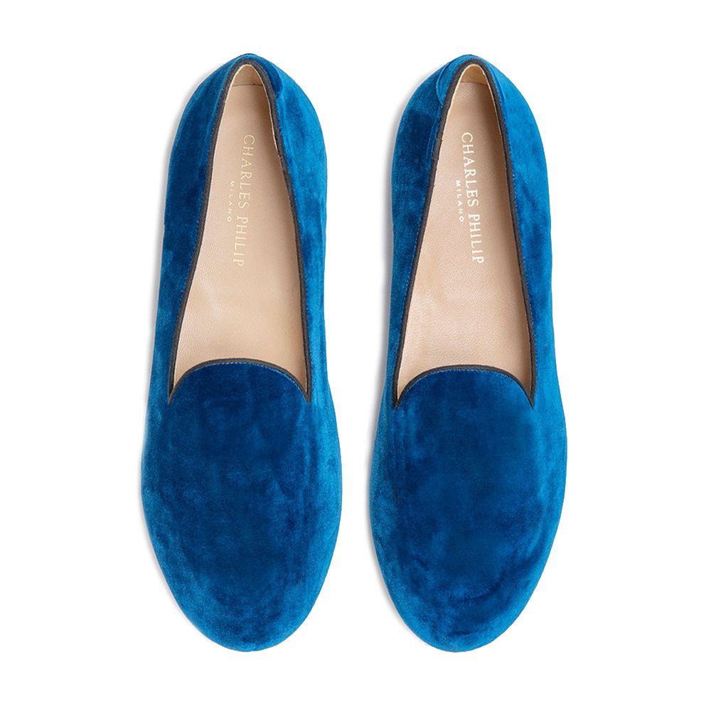 Charles Philip Blue Velvet Unisex Loafer