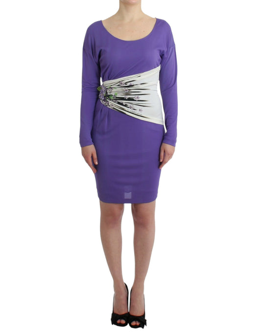 Cavalli Elegant Purple Floral Jersey Dress with delicate floral applications
