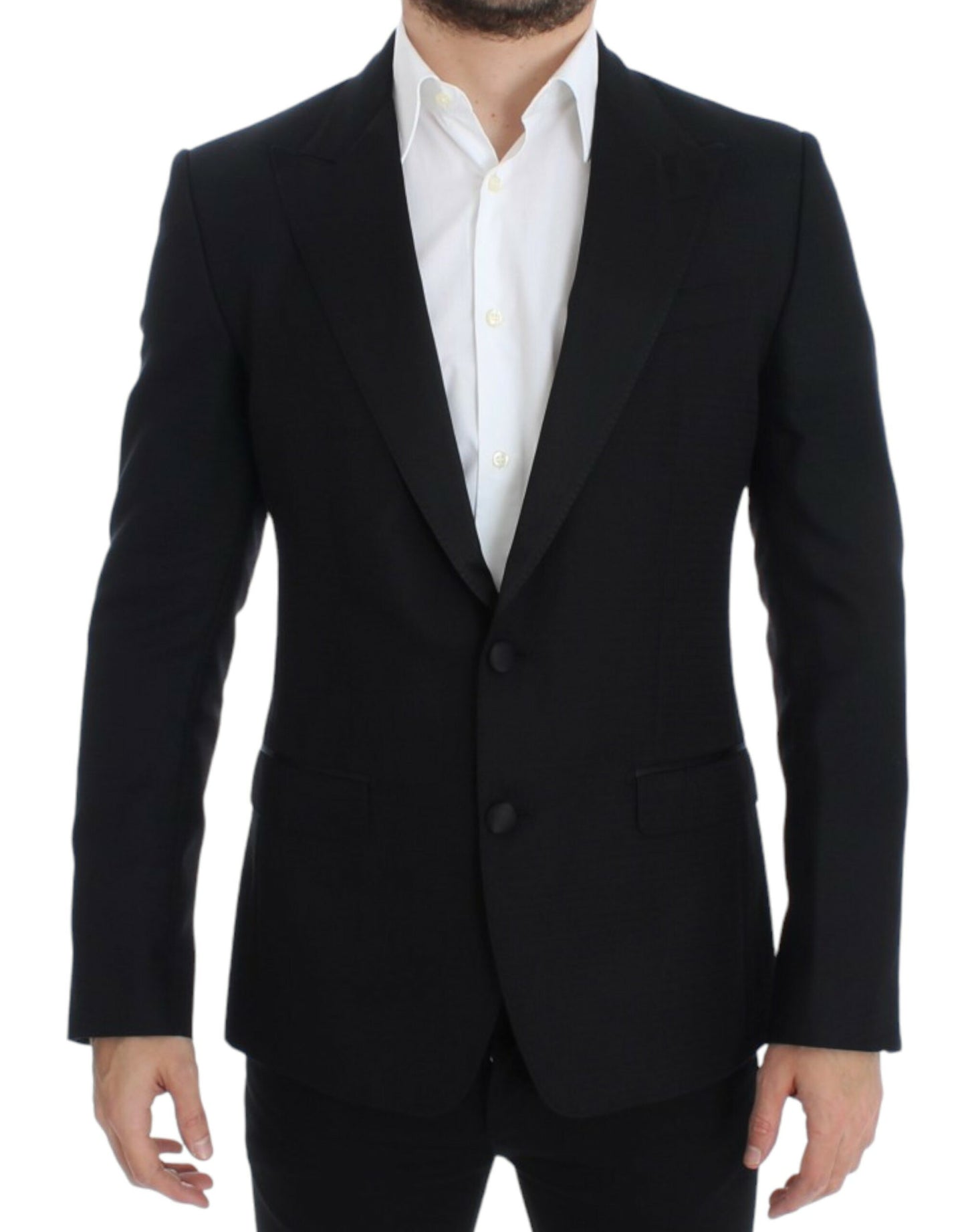 Dolce & Gabbana Elegant Black Silk Blend Sicilia Blazer front view with two buttons