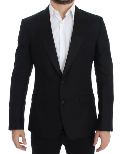 Dolce & Gabbana Elegant Black Silk Blend Sicilia Blazer front view with two buttons