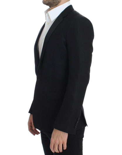 Luxurious one-button blazer crafted in Italy with wool and silk