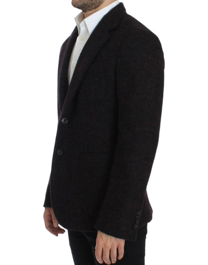 Luxurious Dolce & Gabbana Bordeaux Alpaga Two-Button Blazer Jacket featuring polished logo details and sleek pockets