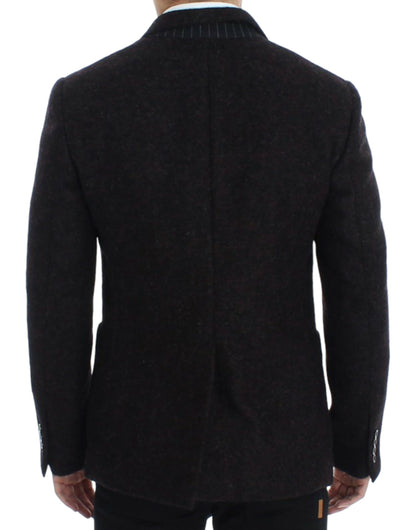 Elegant and sophisticated Dolce & Gabbana Bordeaux Alpaga Two-Button Blazer Jacket made in Italy with a blend of alpaga and nylon