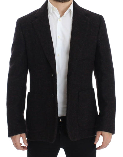Soft and high-quality Dolce & Gabbana Bordeaux Alpaga Two-Button Blazer Jacket with 90% alpaga and 10% nylon materials