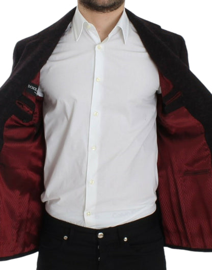 Refined and luxurious Dolce & Gabbana Bordeaux Alpaga Two-Button Blazer Jacket lined with 51% acetate and 49% rayon
