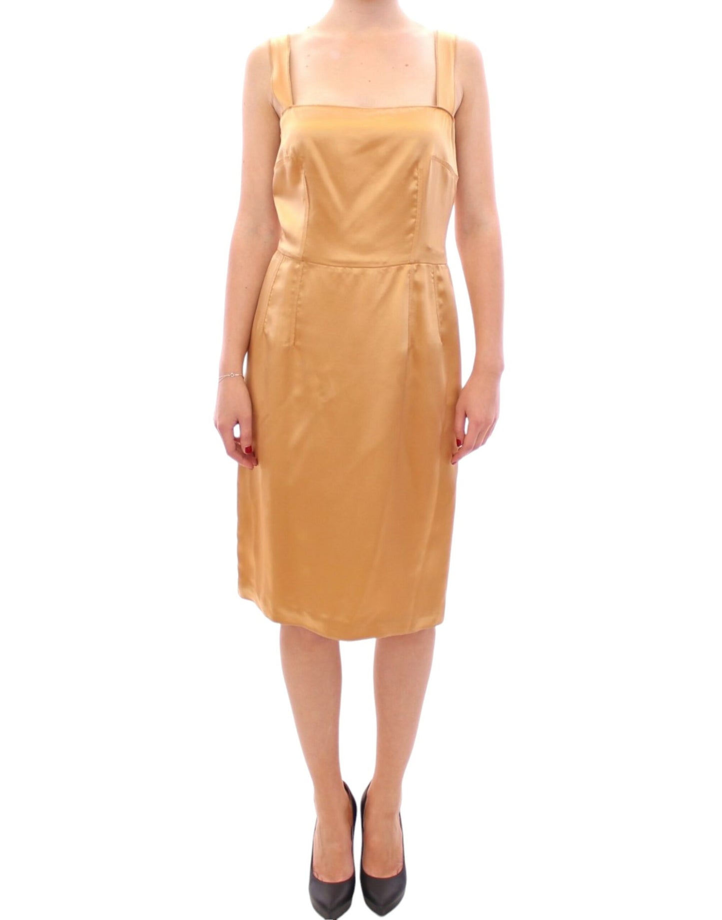 Dolce & Gabbana Bronze Silk Knee-Length Sheath Dress with back zipper