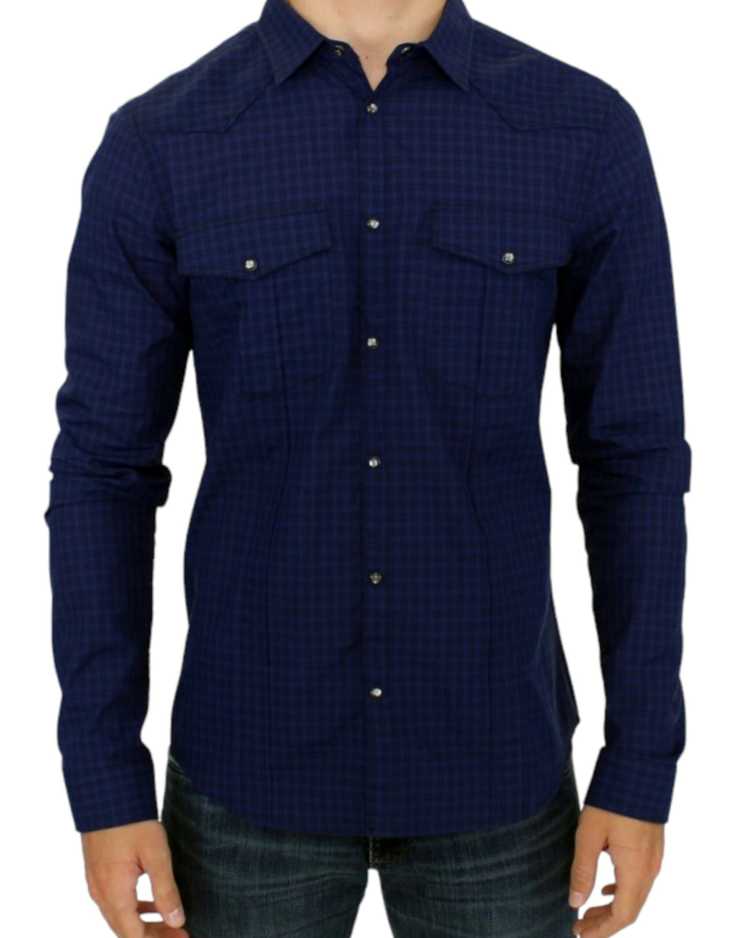 Costume National Chic Blue Checkered Casual Cotton Shirt with full front button closure and dual chest pockets