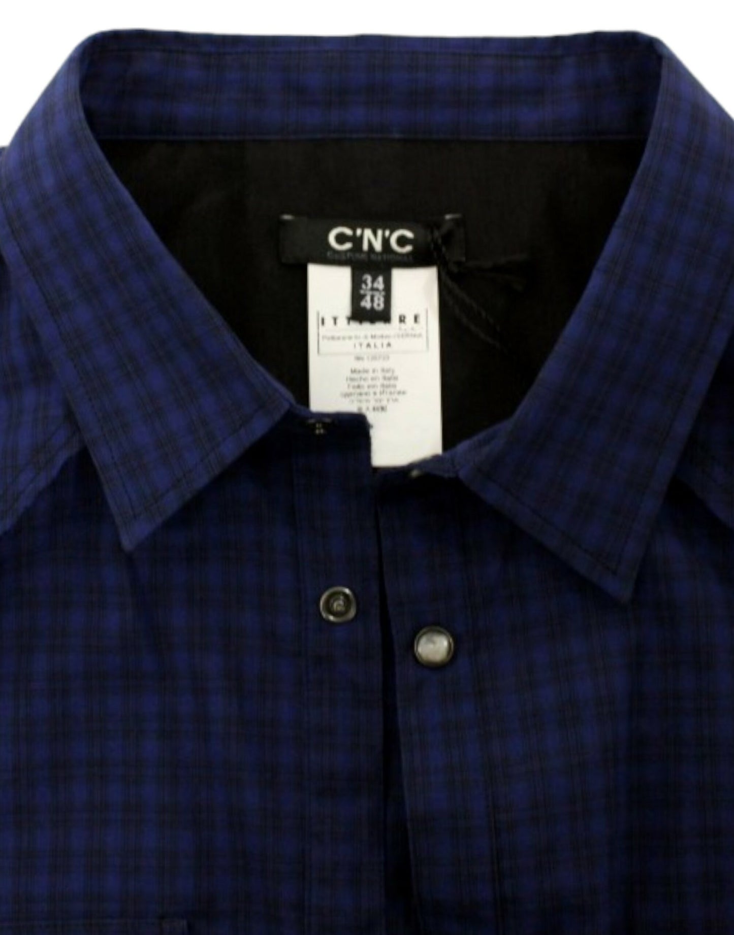 Costume National C’N’C blue checkered cotton casual shirt with subtle logo details and pure cotton material