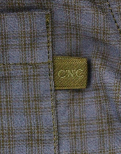 Italian-made blue checkered cotton casual shirt with full front button closure and dual chest pockets