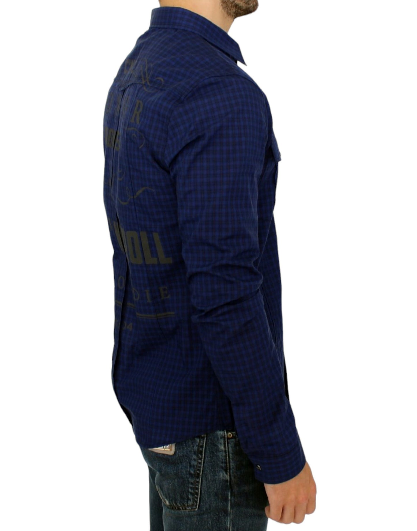 Blue checkered cotton casual shirt made in Italy with original tags and store bag included