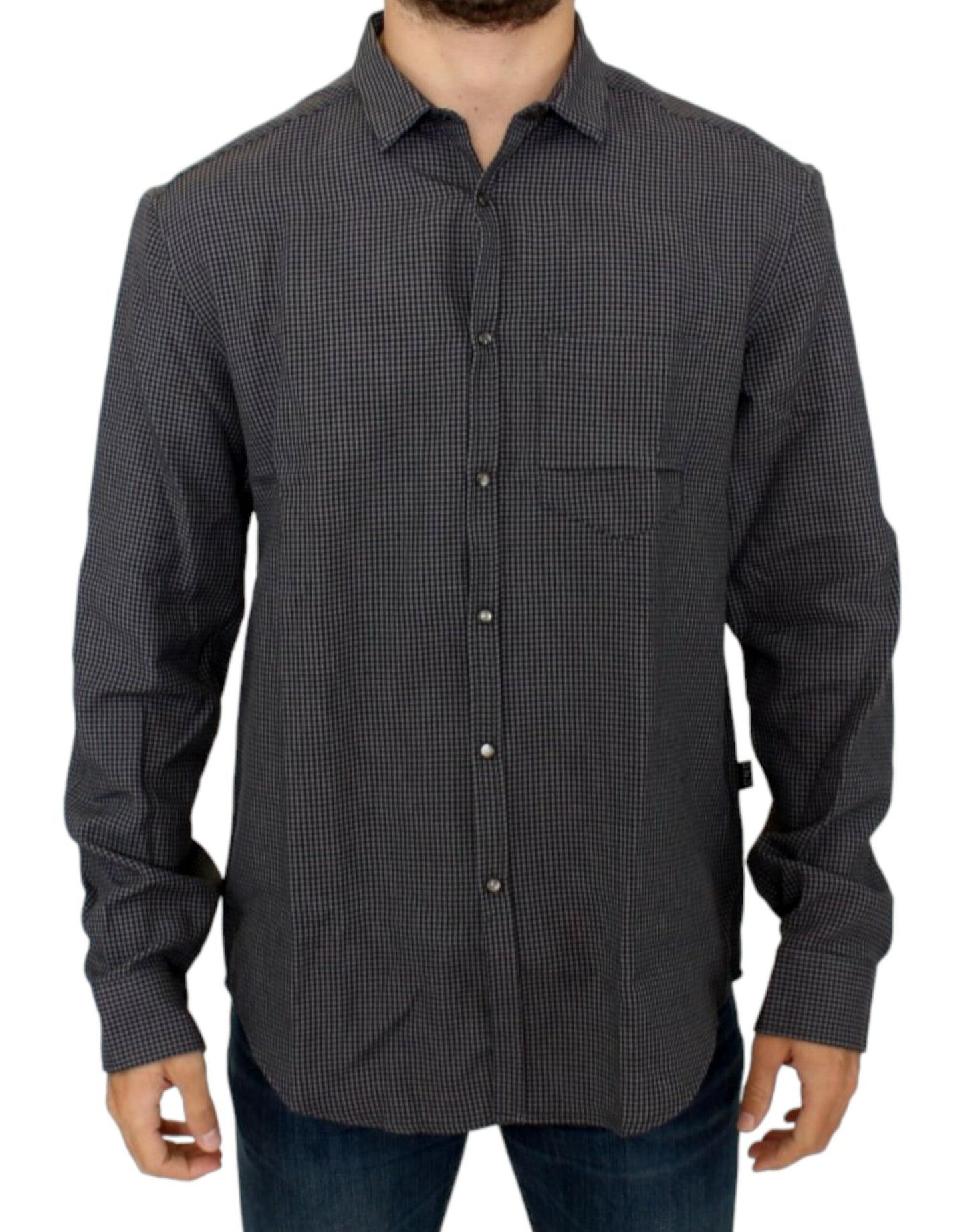Costume National Chic Gray Checked Casual Linen Blend Shirt for Men
