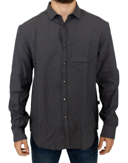 Costume National Chic Gray Checked Casual Linen Blend Shirt for Men