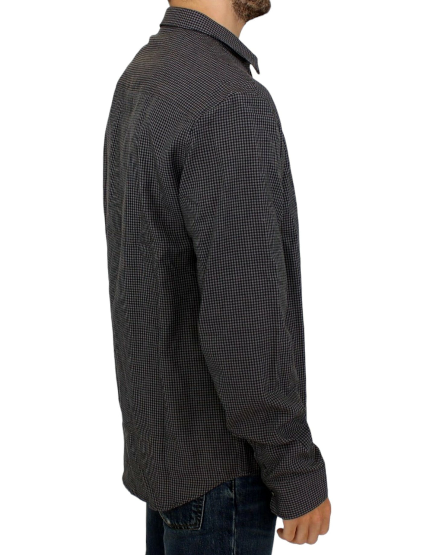 Costume National Chic Gray Checked Casual Linen Blend Shirt for Men