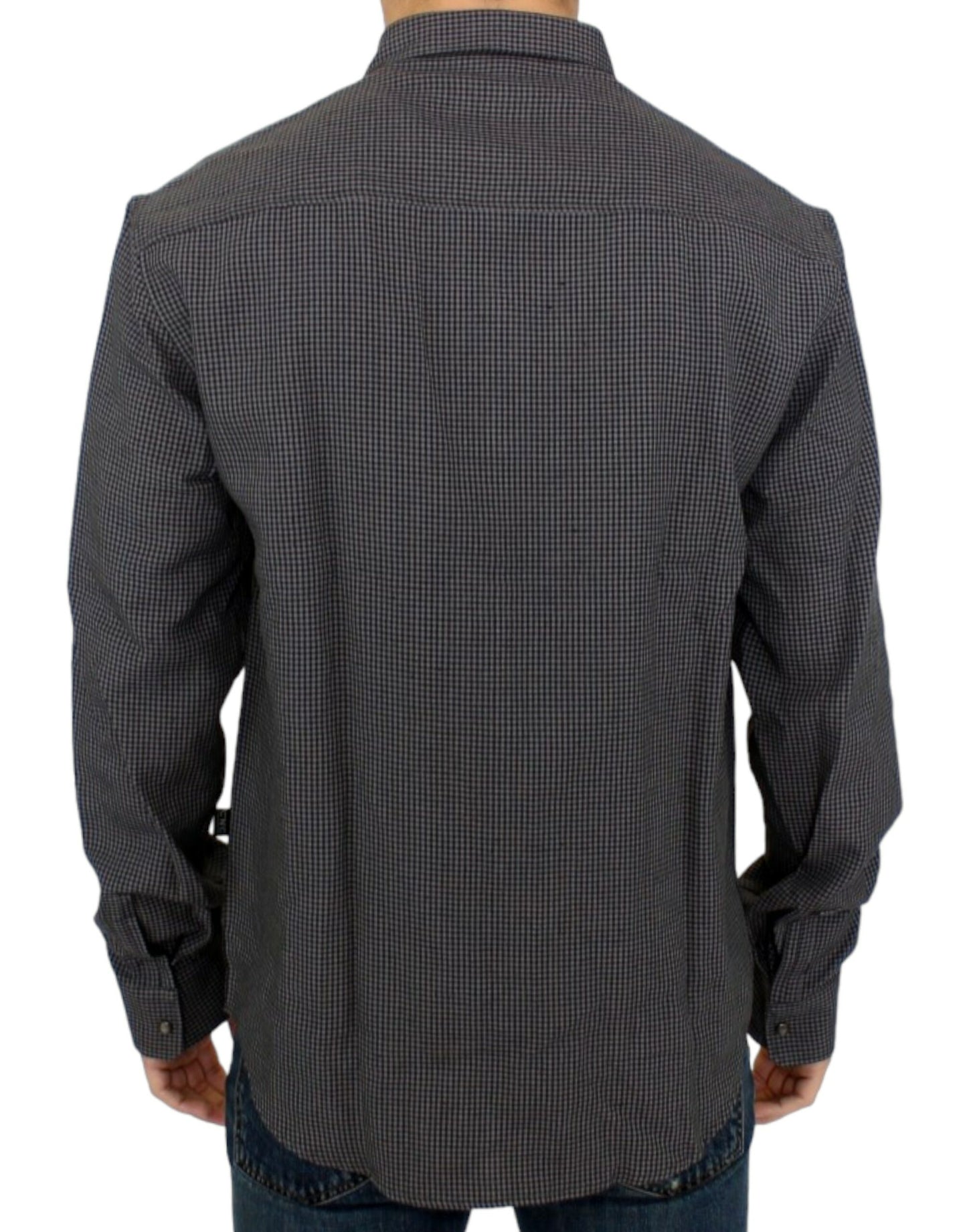 Costume National Chic Gray Checked Casual Linen Blend Shirt with Button-down Collar