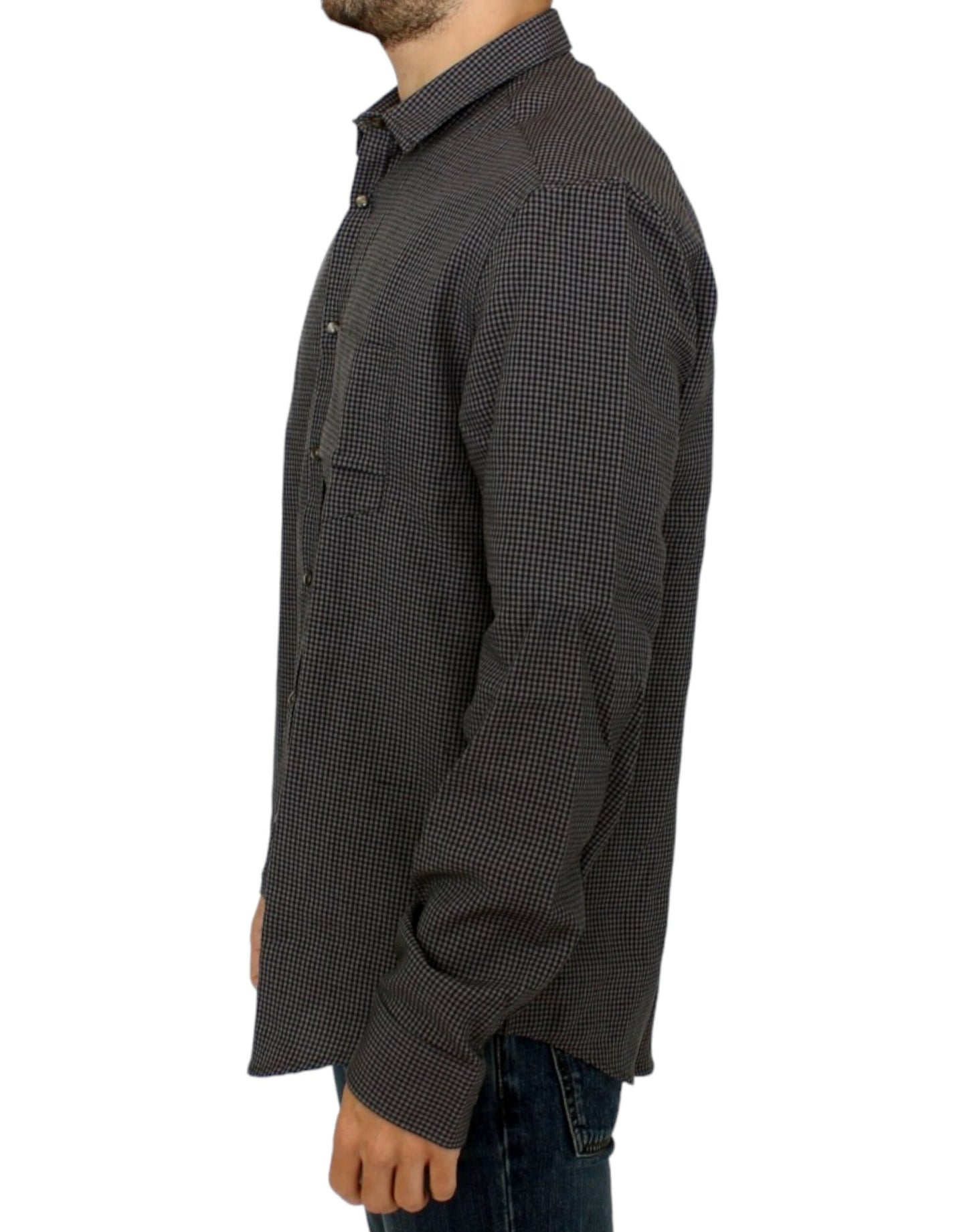Costume National Chic Gray Checked Casual Linen Blend Shirt for men