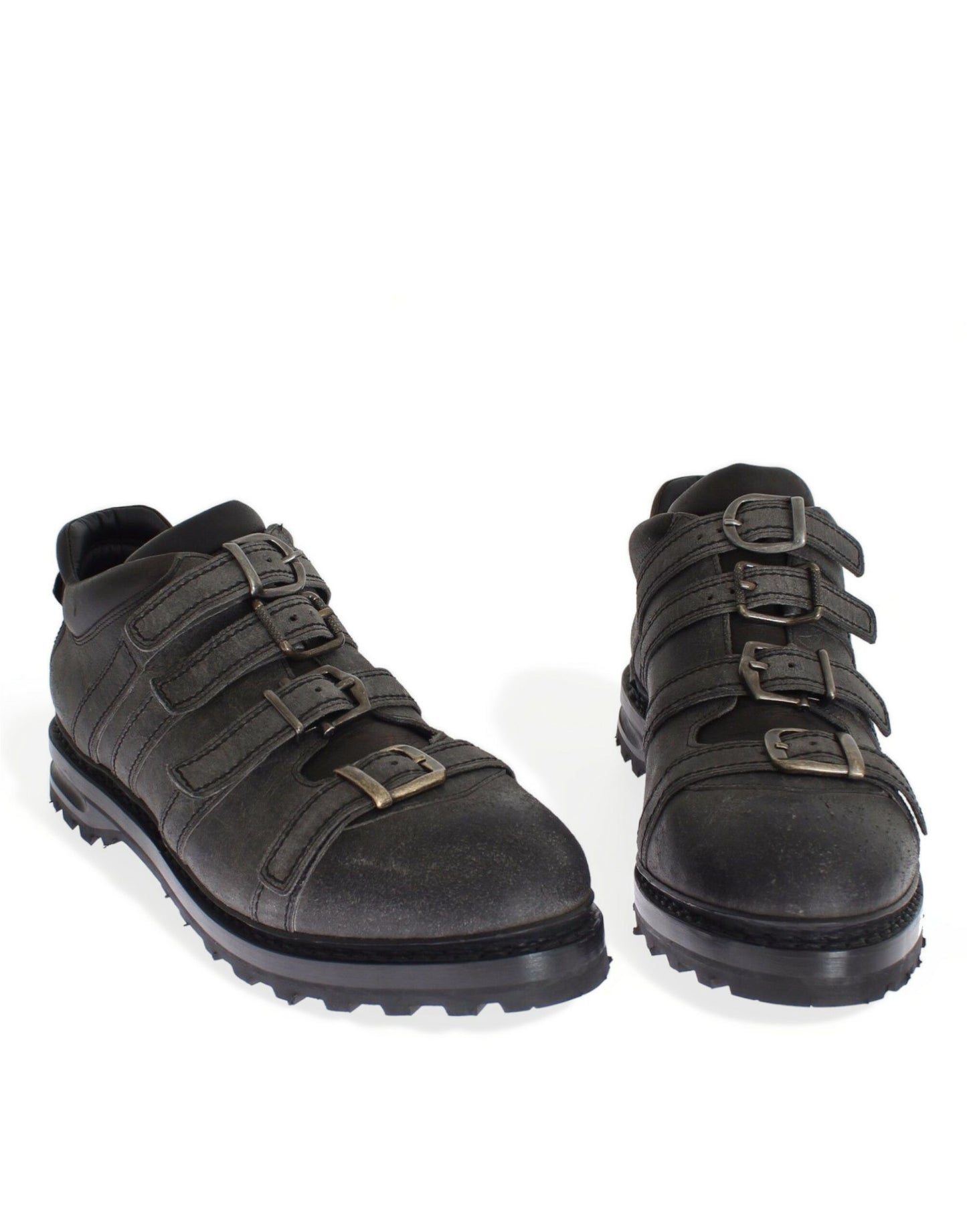 Italian-crafted Gray Leather Boots with Antelope Skin and Calfskin Leather