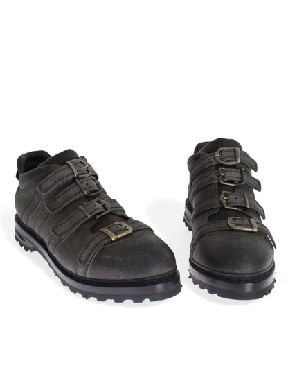 Italian-crafted Gray Leather Boots with Antelope Skin and Calfskin Leather