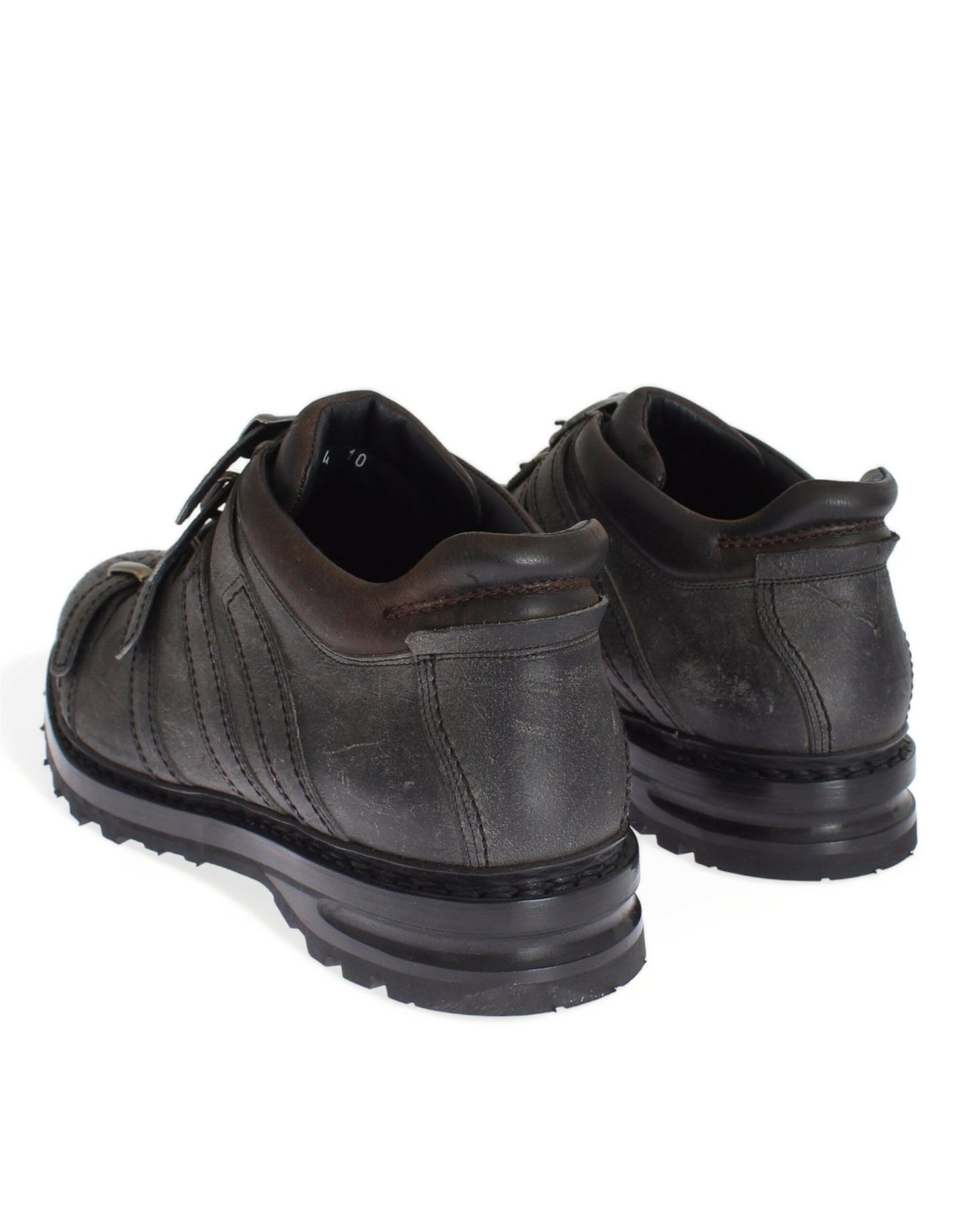 Luxurious Gray Leather Boots with Ankle Strap and High-End Designer Touch