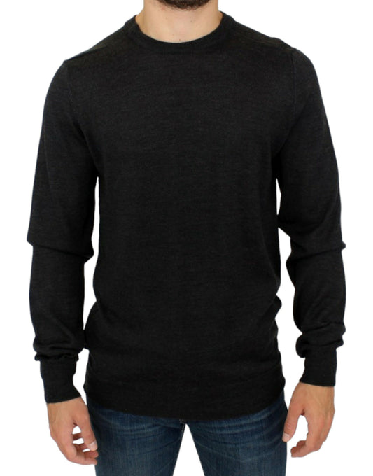 Costume National Elegant Gray Crewneck Sweater Pullover with logo details